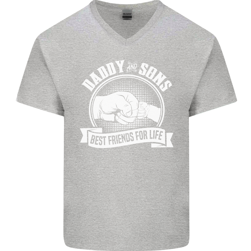Daddy & Sons Best Friends for Life Mens V-Neck Cotton T-Shirt Sports Grey