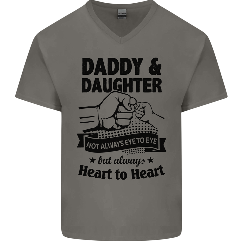Daddy and Daughter Funny Father's Day Mens V-Neck Cotton T-Shirt Charcoal