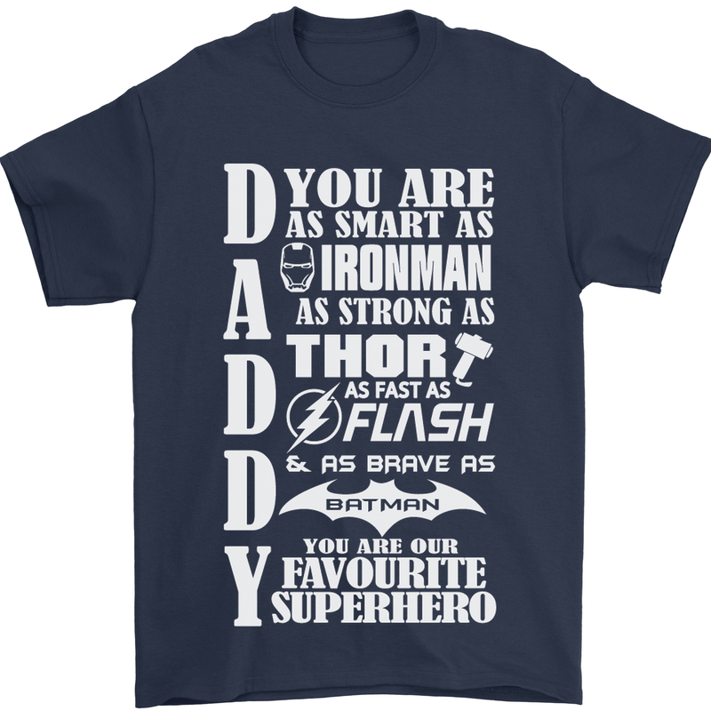 Daddy's Favourite Superhero Father's Day Mens T-Shirt Cotton Gildan Navy Blue