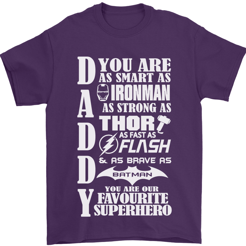 Daddy's Favourite Superhero Father's Day Mens T-Shirt Cotton Gildan Purple