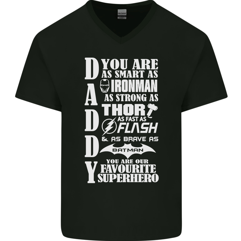 Daddy's Favourite Superhero Father's Day Mens V-Neck Cotton T-Shirt Black
