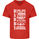 Daddy's Favourite Superhero Father's Day Mens V-Neck Cotton T-Shirt Red