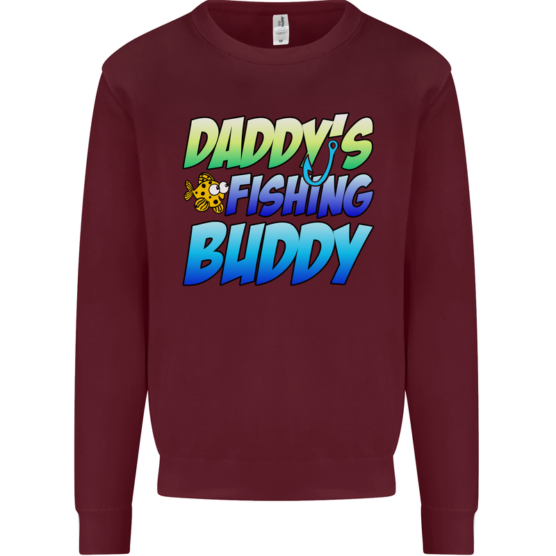 Daddys Fishing Buddy Funny Fisherman Kids Sweatshirt Jumper Maroon