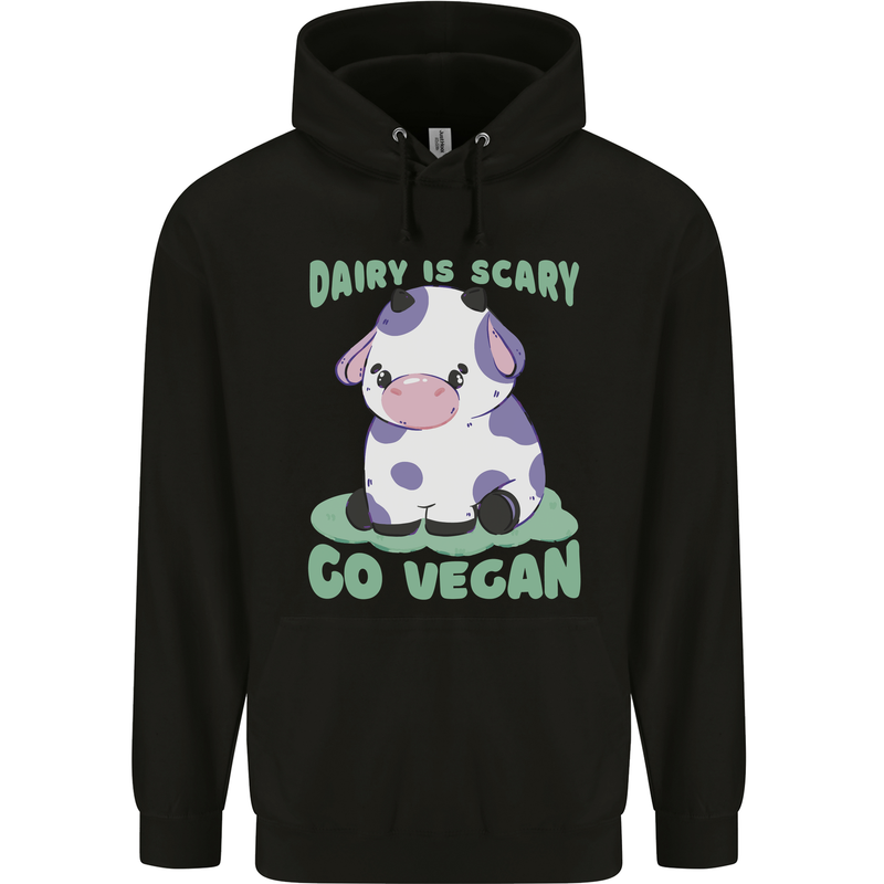 Dairy Is Scary Go Vegan Funny Childrens Kids Hoodie Black