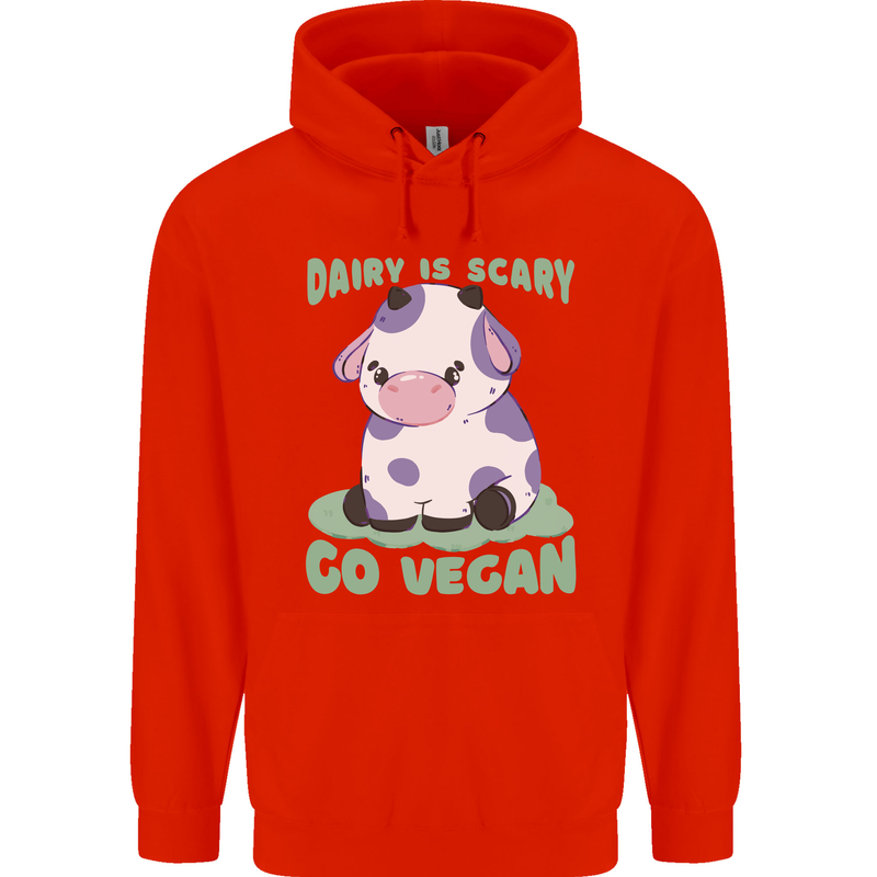 Dairy Is Scary Go Vegan Funny Childrens Kids Hoodie Bright Red