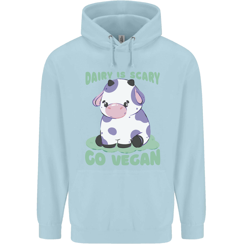 Dairy Is Scary Go Vegan Funny Childrens Kids Hoodie Light Blue