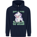 Dairy Is Scary Go Vegan Funny Childrens Kids Hoodie Navy Blue