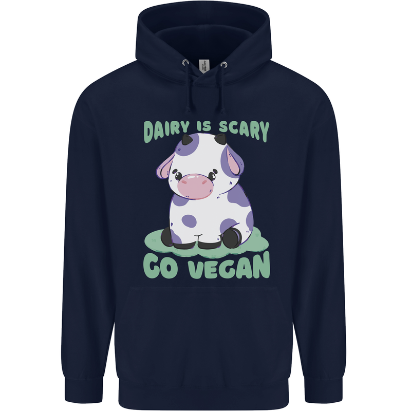 Dairy Is Scary Go Vegan Funny Childrens Kids Hoodie Navy Blue