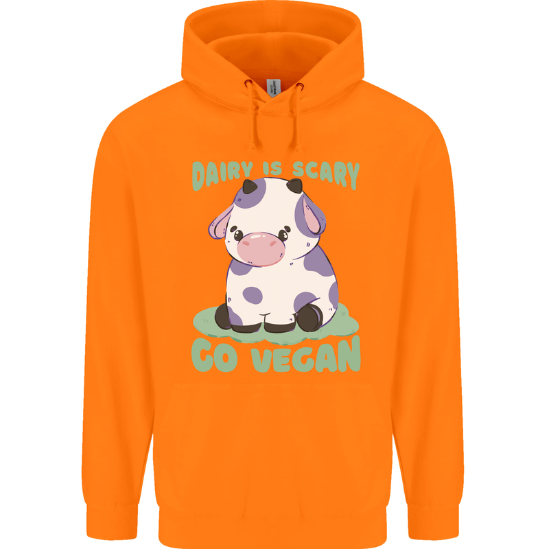Dairy Is Scary Go Vegan Funny Childrens Kids Hoodie Orange