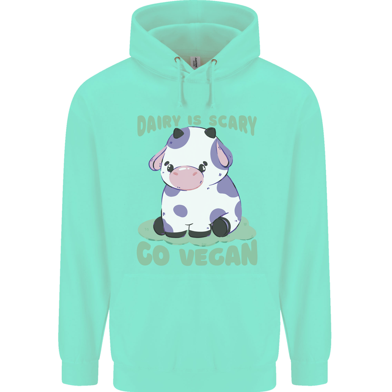 Dairy Is Scary Go Vegan Funny Childrens Kids Hoodie Peppermint