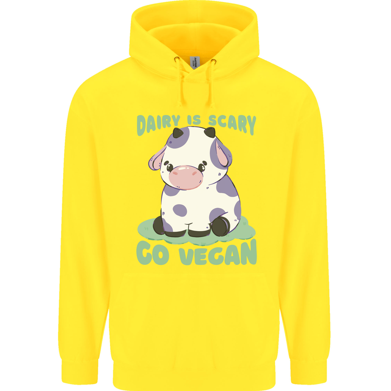 Dairy Is Scary Go Vegan Funny Childrens Kids Hoodie Yellow