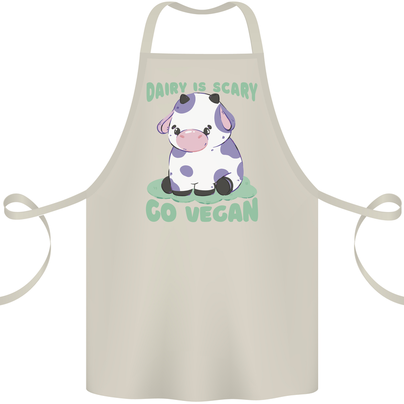 Dairy Is Scary Go Vegan Funny Cotton Apron 100% Organic Natural