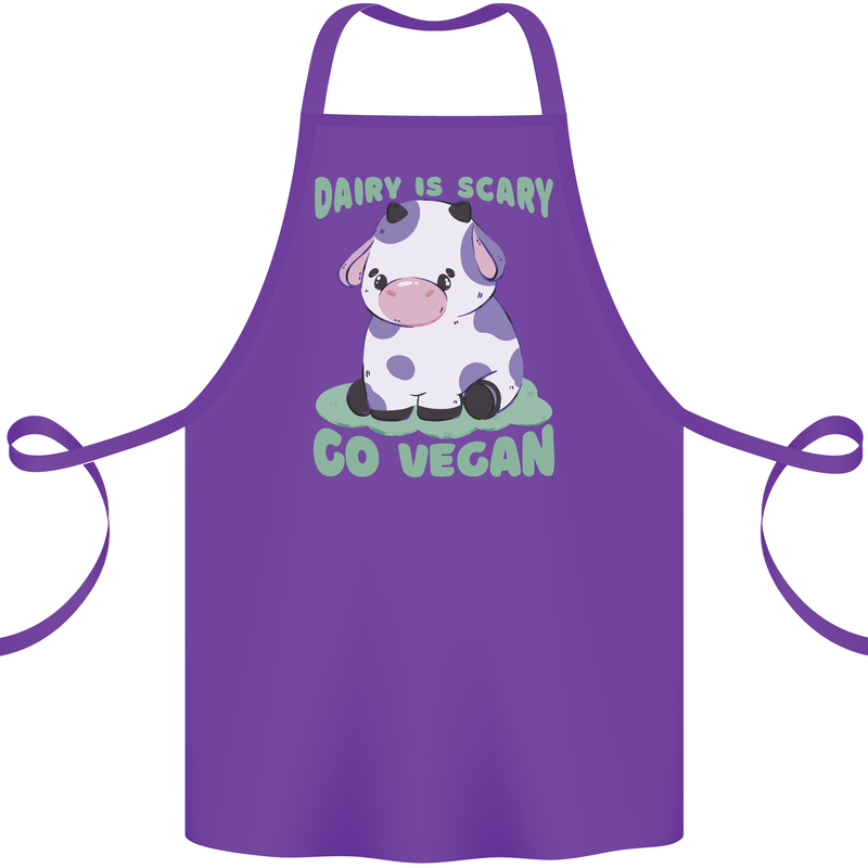 Dairy Is Scary Go Vegan Funny Cotton Apron 100% Organic Purple