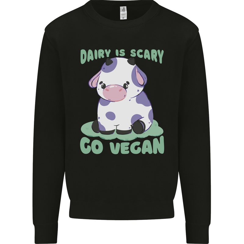 Dairy Is Scary Go Vegan Funny Kids Sweatshirt Jumper Black