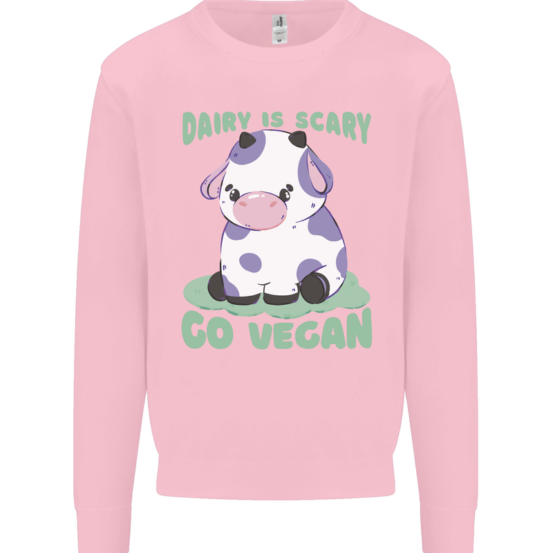 Dairy Is Scary Go Vegan Funny Kids Sweatshirt Jumper Light Pink