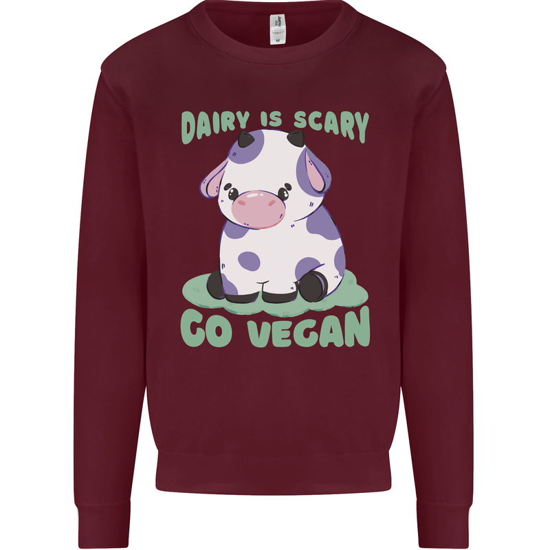 Dairy Is Scary Go Vegan Funny Kids Sweatshirt Jumper Maroon