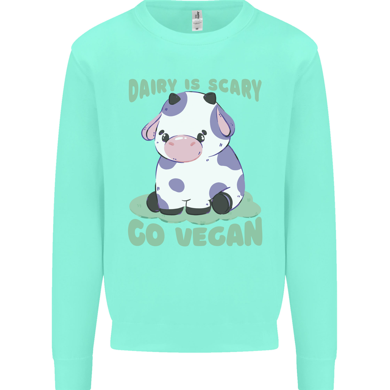 Dairy Is Scary Go Vegan Funny Kids Sweatshirt Jumper Peppermint