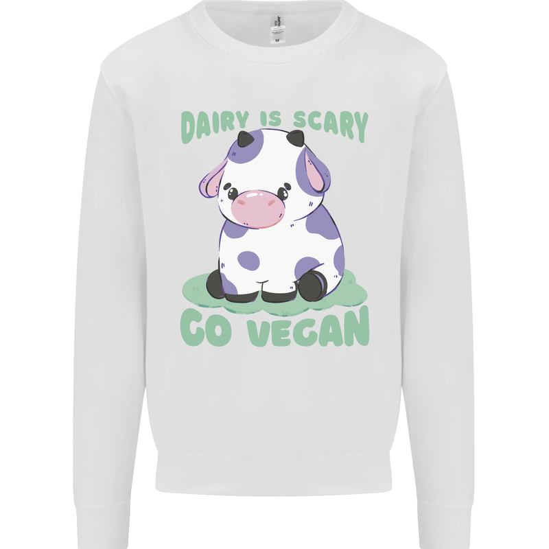 Dairy Is Scary Go Vegan Funny Kids Sweatshirt Jumper White