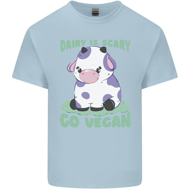 Dairy Is Scary Go Vegan Funny Mens Cotton T-Shirt Tee Top Light Blue