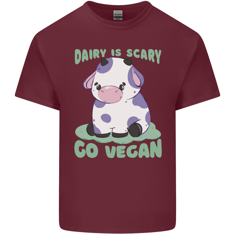 Dairy Is Scary Go Vegan Funny Mens Cotton T-Shirt Tee Top Maroon