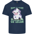 Dairy Is Scary Go Vegan Funny Mens Cotton T-Shirt Tee Top Navy Blue