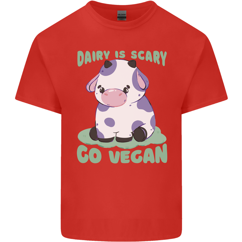 Dairy Is Scary Go Vegan Funny Mens Cotton T-Shirt Tee Top Red