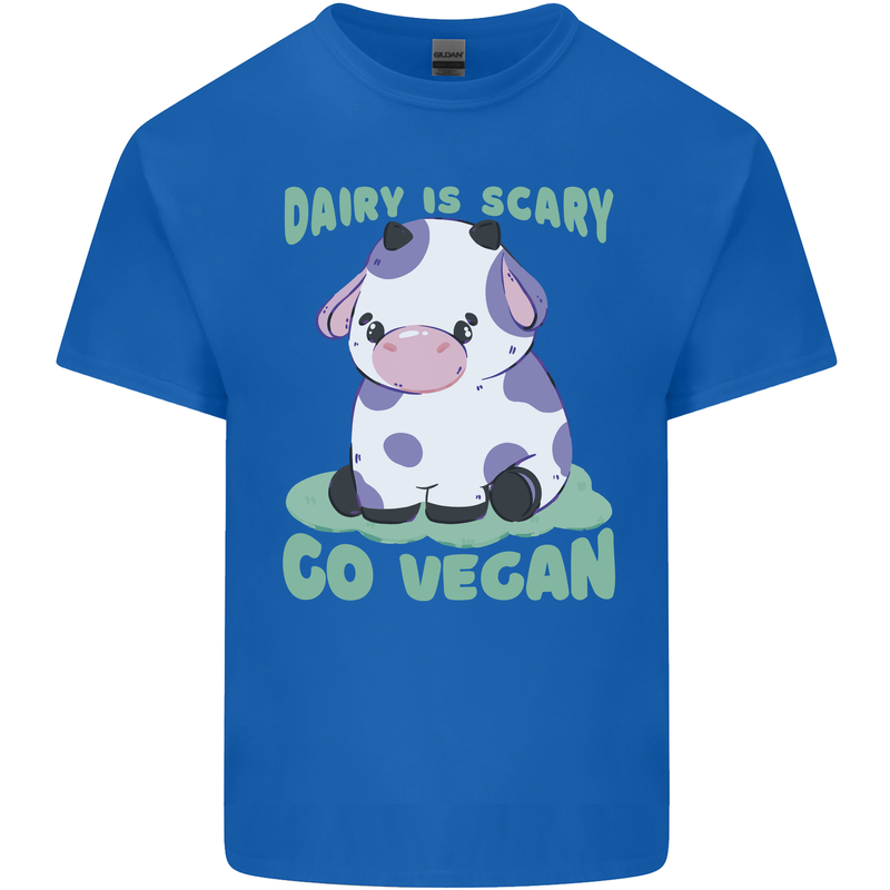 Dairy Is Scary Go Vegan Funny Mens Cotton T-Shirt Tee Top Royal Blue