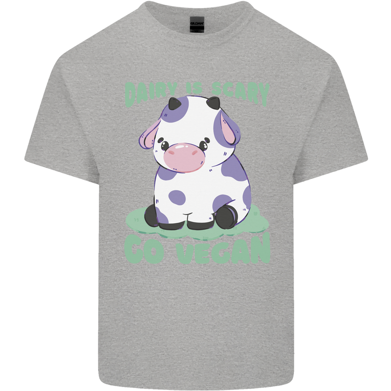 Dairy Is Scary Go Vegan Funny Mens Cotton T-Shirt Tee Top Sports Grey