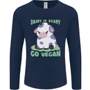 Dairy Is Scary Go Vegan Funny Mens Long Sleeve T-Shirt Navy Blue
