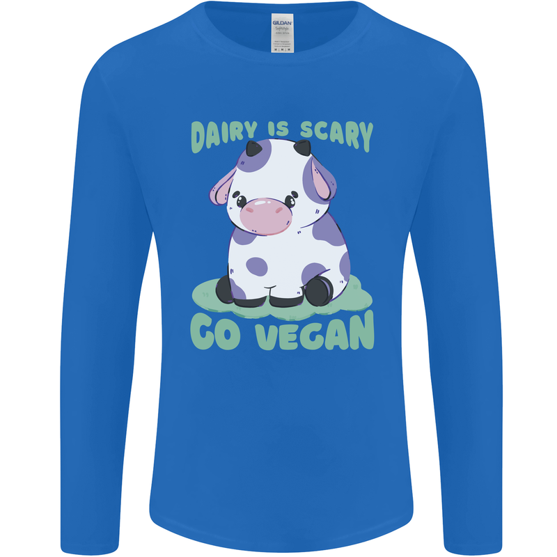 Dairy Is Scary Go Vegan Funny Mens Long Sleeve T-Shirt Royal Blue