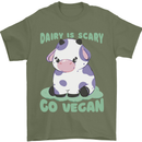 Dairy Is Scary Go Vegan Funny Mens T-Shirt 100% Cotton Military Green