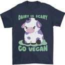 Dairy Is Scary Go Vegan Funny Mens T-Shirt 100% Cotton Navy Blue