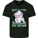 Dairy Is Scary Go Vegan Funny Mens V-Neck Cotton T-Shirt Black