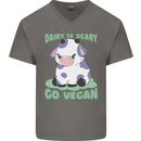 Dairy Is Scary Go Vegan Funny Mens V-Neck Cotton T-Shirt Charcoal
