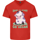 Dairy Is Scary Go Vegan Funny Mens V-Neck Cotton T-Shirt Red