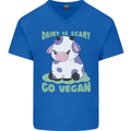 Dairy Is Scary Go Vegan Funny Mens V-Neck Cotton T-Shirt Royal Blue
