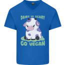 Dairy Is Scary Go Vegan Funny Mens V-Neck Cotton T-Shirt Royal Blue