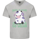 Dairy Is Scary Go Vegan Funny Mens V-Neck Cotton T-Shirt Sports Grey
