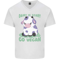 Dairy Is Scary Go Vegan Funny Mens V-Neck Cotton T-Shirt White