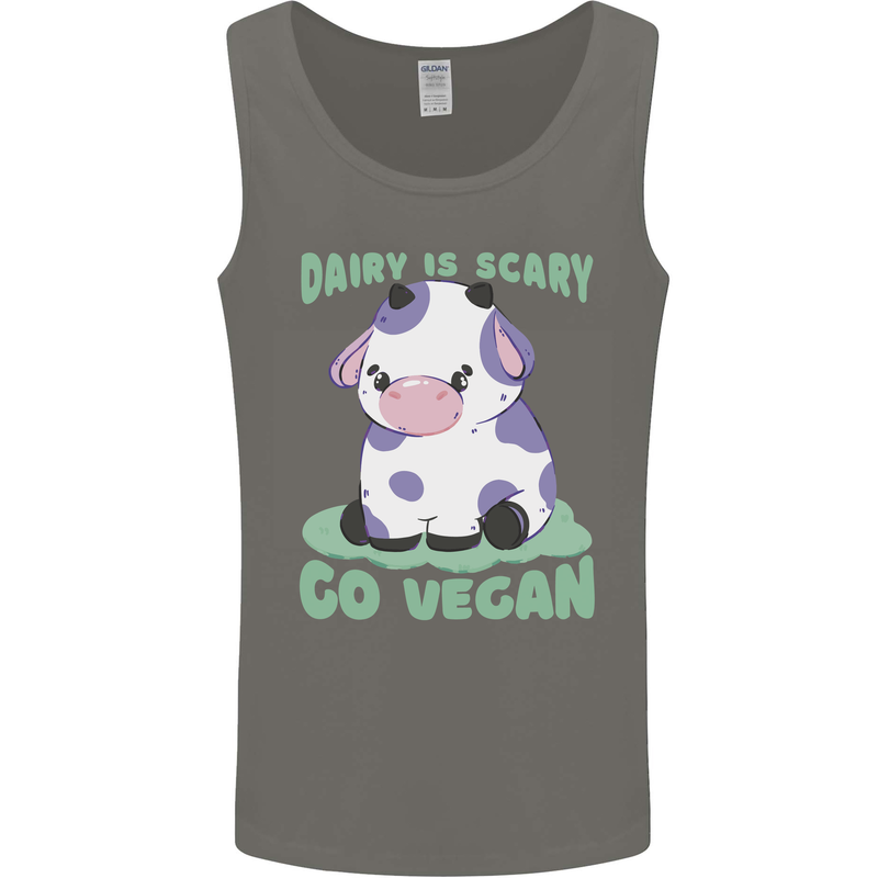 Dairy Is Scary Go Vegan Funny Mens Vest Tank Top Charcoal