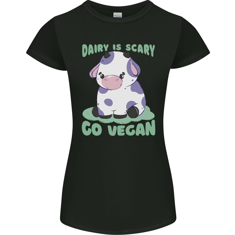 Dairy Is Scary Go Vegan Funny Womens Petite Cut T-Shirt Black