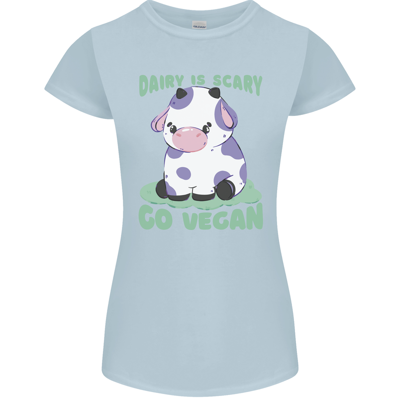 Dairy Is Scary Go Vegan Funny Womens Petite Cut T-Shirt Light Blue