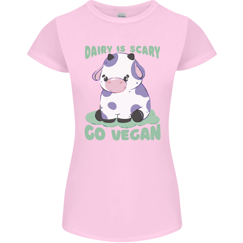 Dairy Is Scary Go Vegan Funny Womens Petite Cut T-Shirt Light Pink