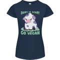 Dairy Is Scary Go Vegan Funny Womens Petite Cut T-Shirt Navy Blue