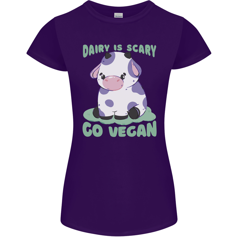 Dairy Is Scary Go Vegan Funny Womens Petite Cut T-Shirt Purple