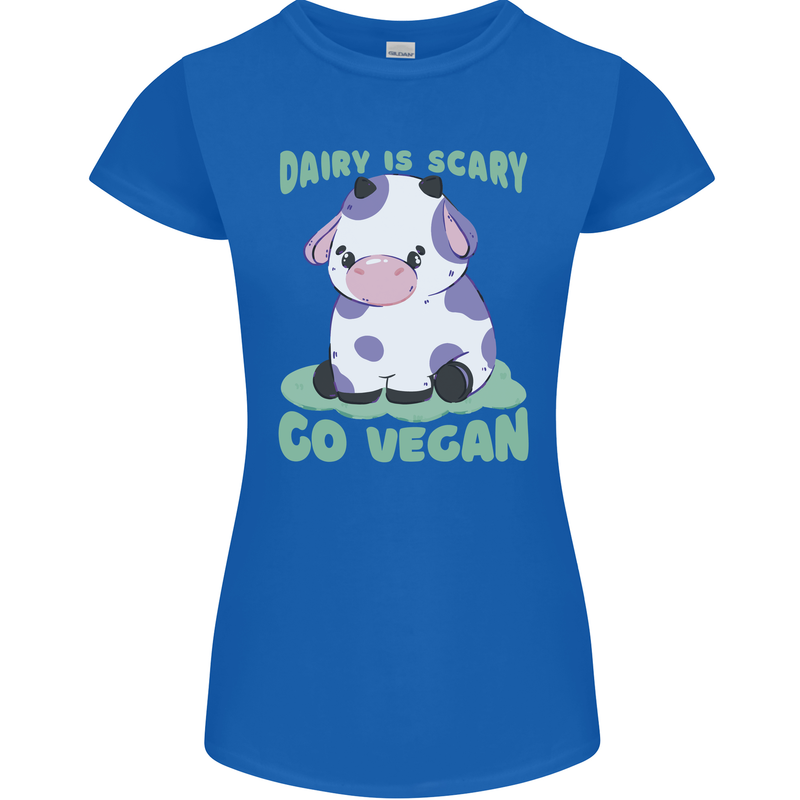 Dairy Is Scary Go Vegan Funny Womens Petite Cut T-Shirt Royal Blue