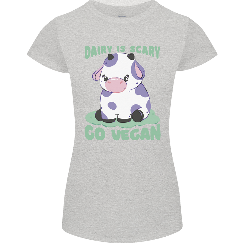 Dairy Is Scary Go Vegan Funny Womens Petite Cut T-Shirt Sports Grey