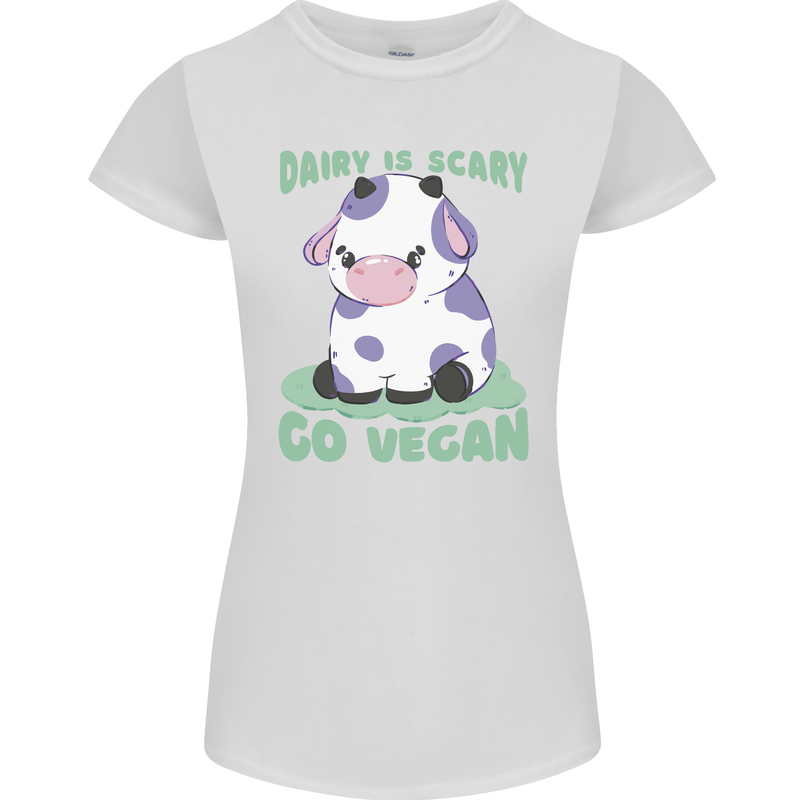 Dairy Is Scary Go Vegan Funny Womens Petite Cut T-Shirt White