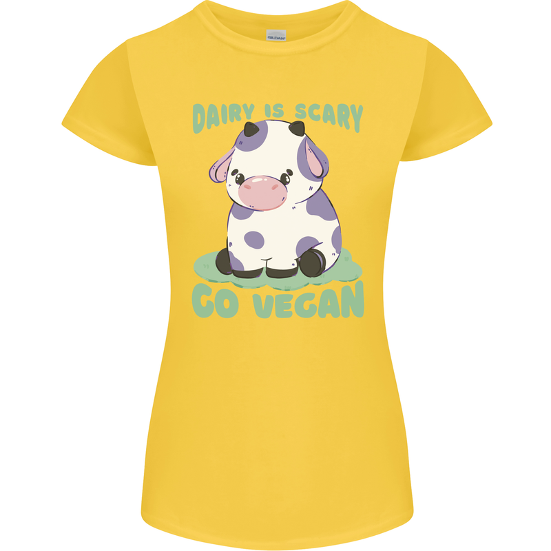 Dairy Is Scary Go Vegan Funny Womens Petite Cut T-Shirt Yellow