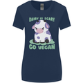 Dairy Is Scary Go Vegan Funny Womens Wider Cut T-Shirt Navy Blue